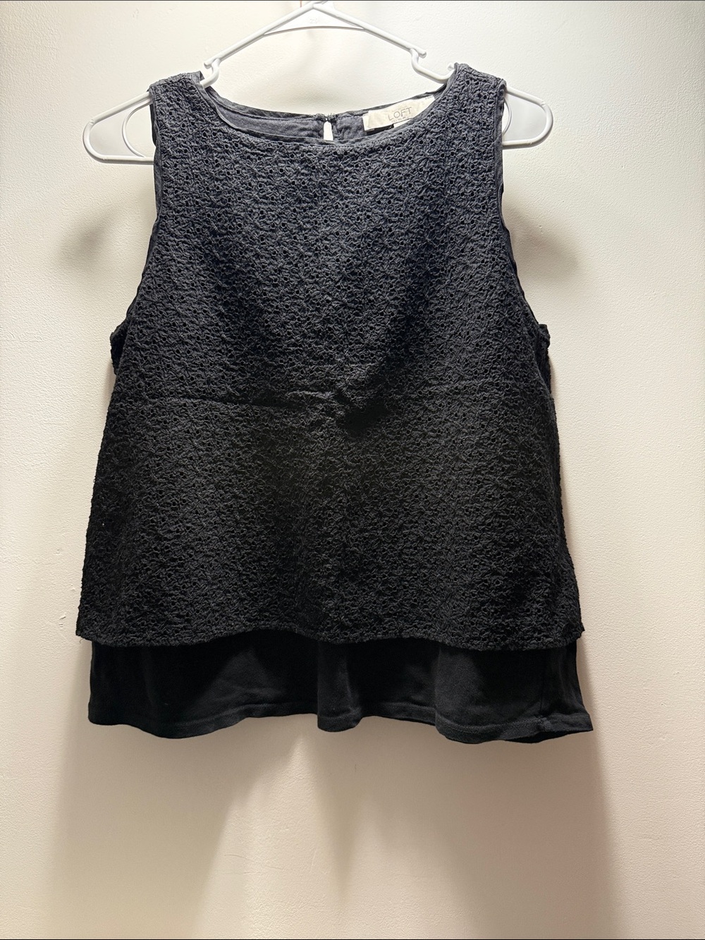 LOFT Black Textured Layered Tank Top